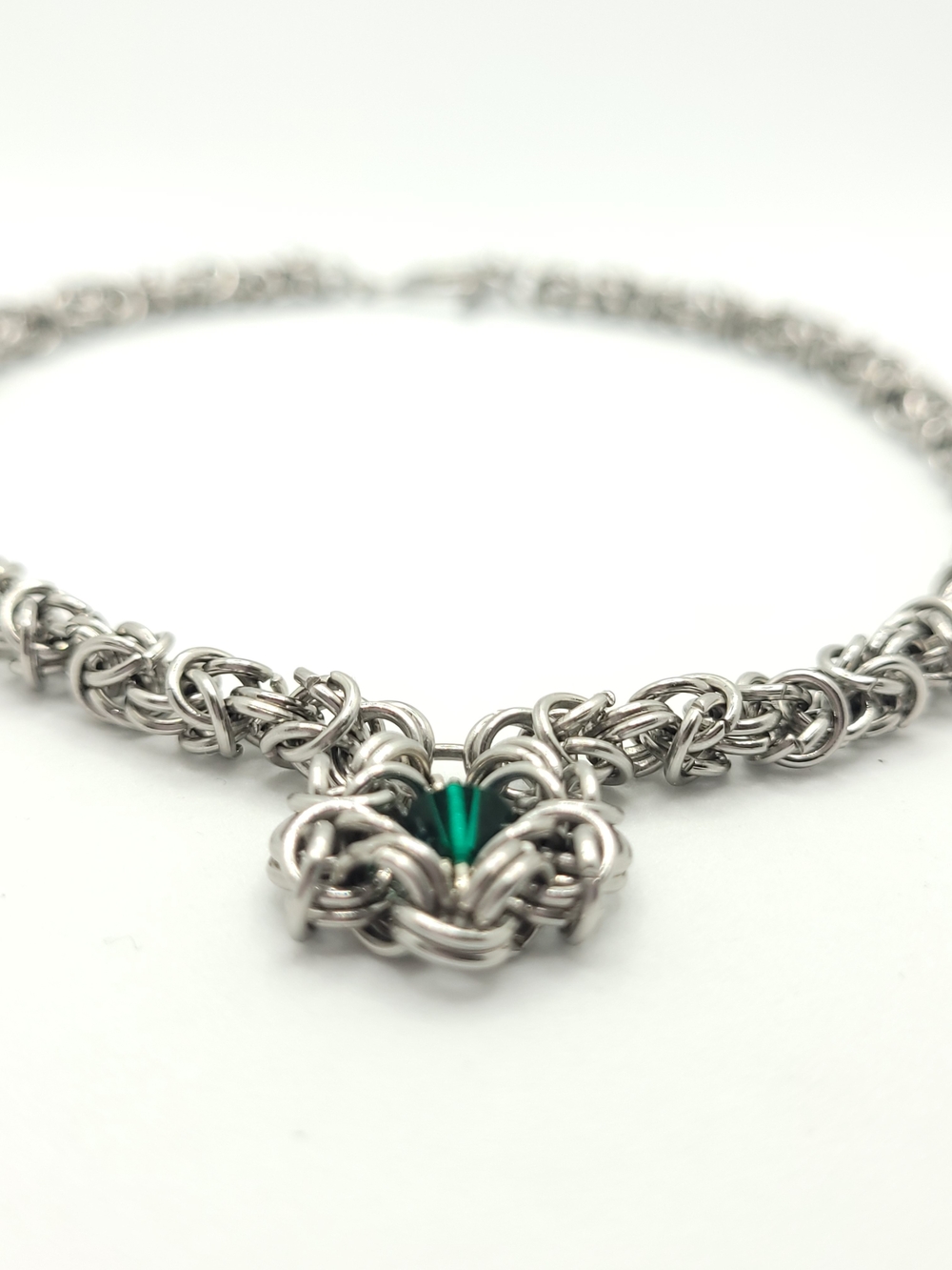 Handwoven Stainless Steel Chainmaille Necklace with Preciosa Crystal Pendant